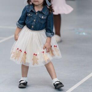 Lilt Toddler Girls 3/4 Sleeve A-Line Denim Ivory Gingerbread Holiday Dress 3T